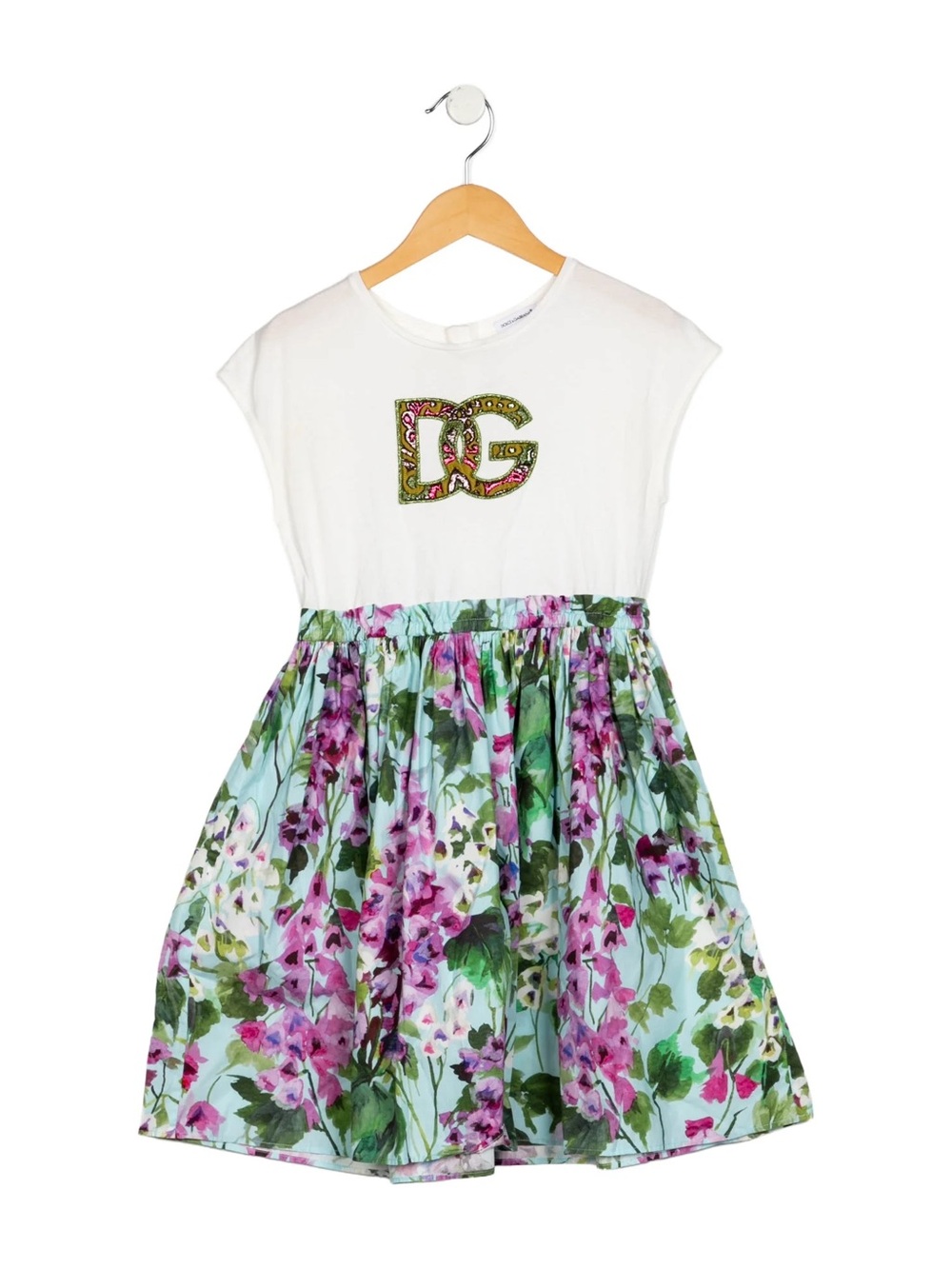 Dolce & Gabbana White Top Floral Mint Green and Pink Skirt Girls' Dress